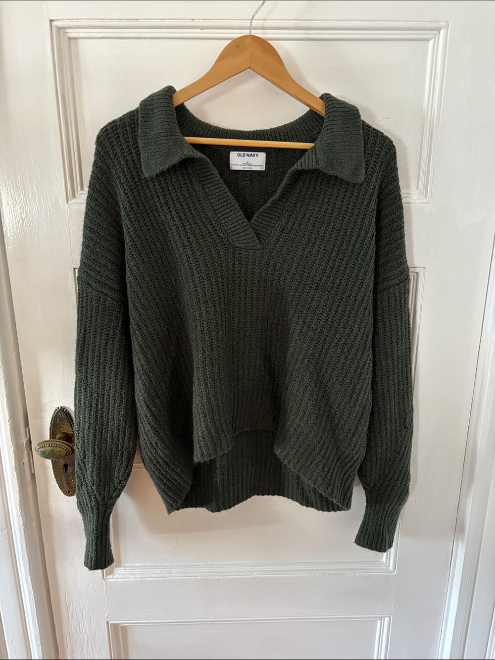 Old Navy Women's Dark Olive Collared V-Neck Sweater
